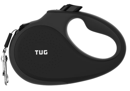 TUG 360° Tangle-Free Retractable Dog Leash for Up to 50 kg Dogs | 5 m Strong Nylon Tape/Ribbon | One-Handed Brake, Pause, Lock (Large, White)
