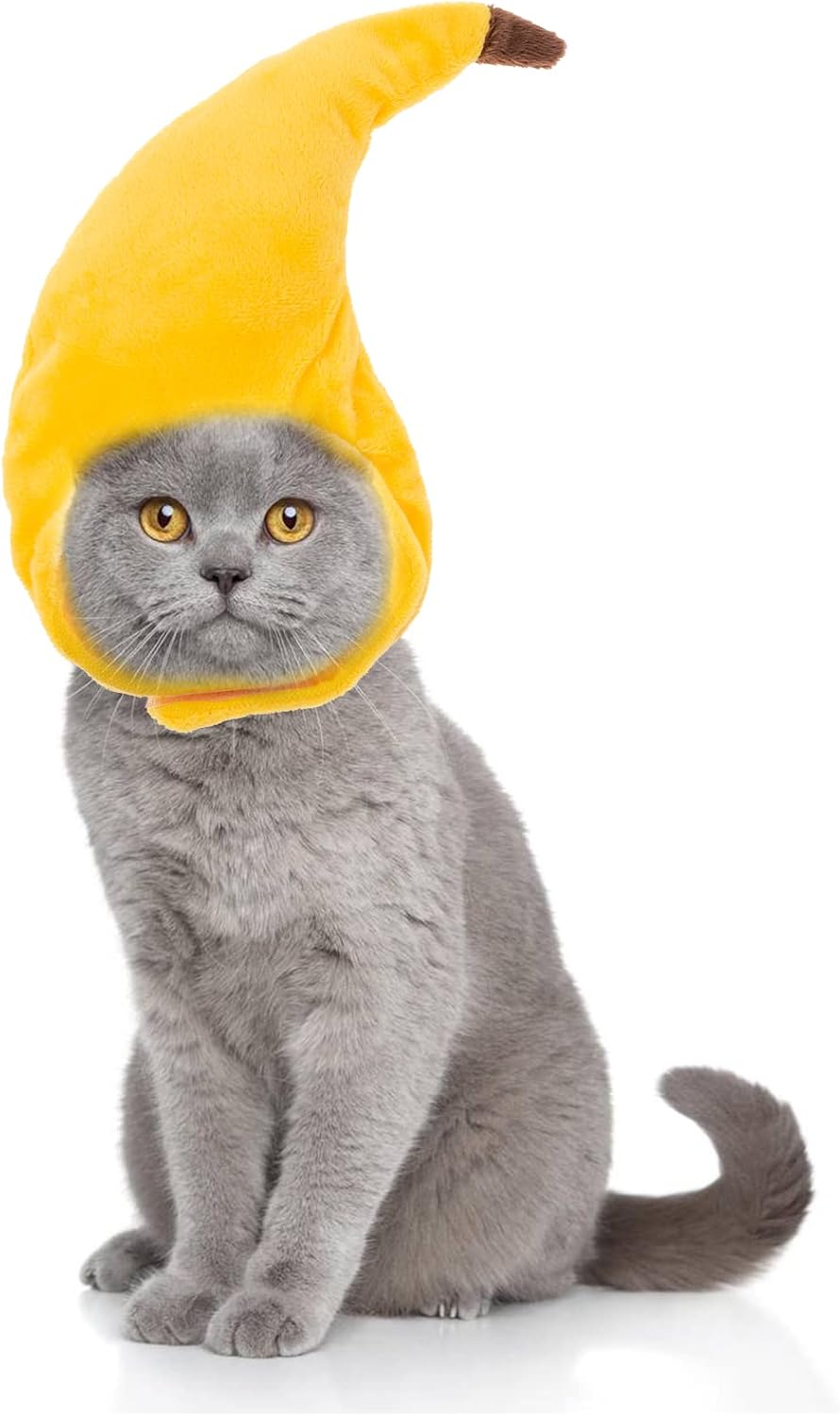 5 Pieces Cat Hat Adjustable Cute Pet Hat, Cats, Kitten and Puppy Accessory Headwear, Pet Hats with Rabbit Ears/Banana/Sunflower/Fruit Apple/Pineapple Cap