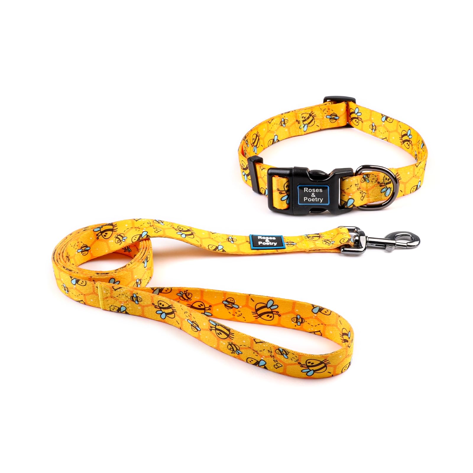 Roses&Poetry Dog Collar and Lead for Small, Adjustable Durable 5ft Puppy Leash Collar for Dog Training Lead (Black & White-S) - Furr-Reel