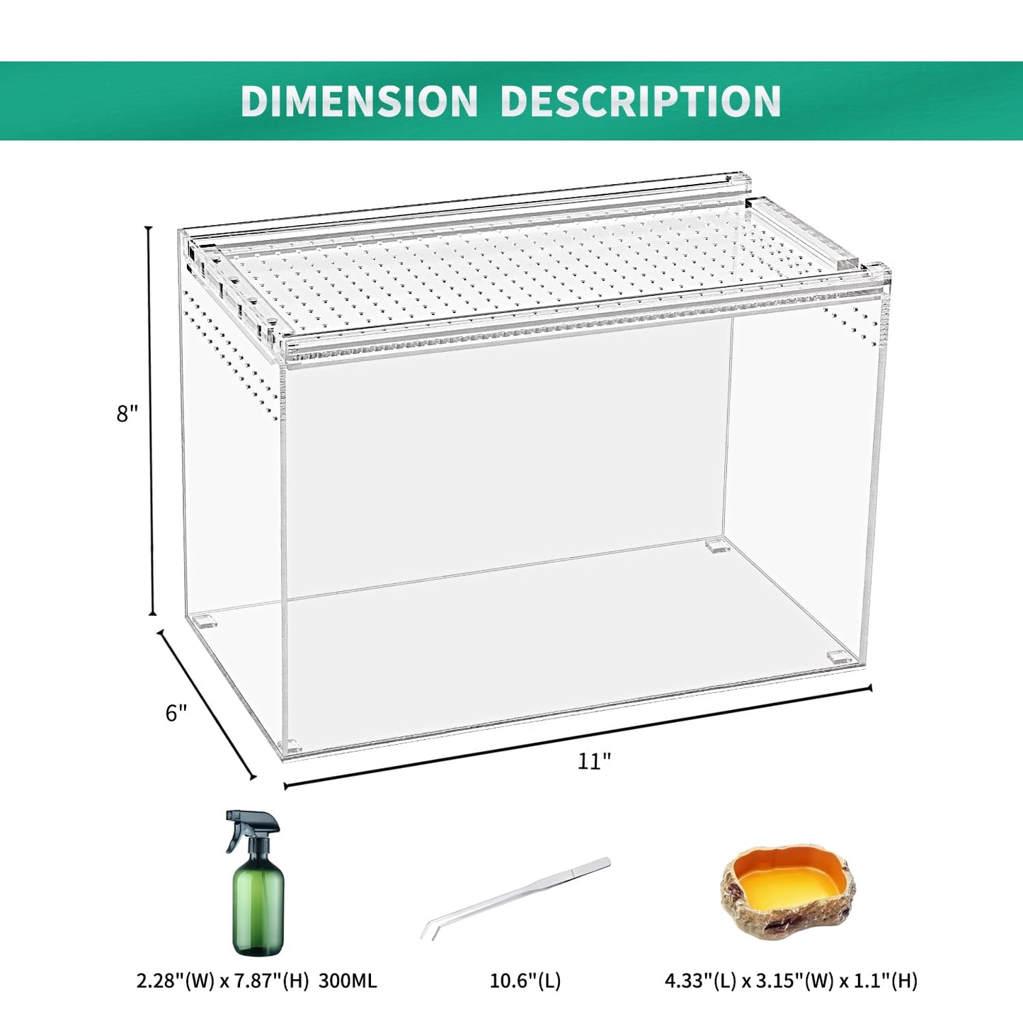 KAKOOTI Reptile Terrarium,6.8" x 6.8"x 6" Reptile Breeding Box, Magnetic Acrylic Enclosure，for Tarantula，Hermit Crab，Jumping Spider，Iguana，Leopard Gecko，Bearded Dragon, Insect, Mantis, Scorpions.