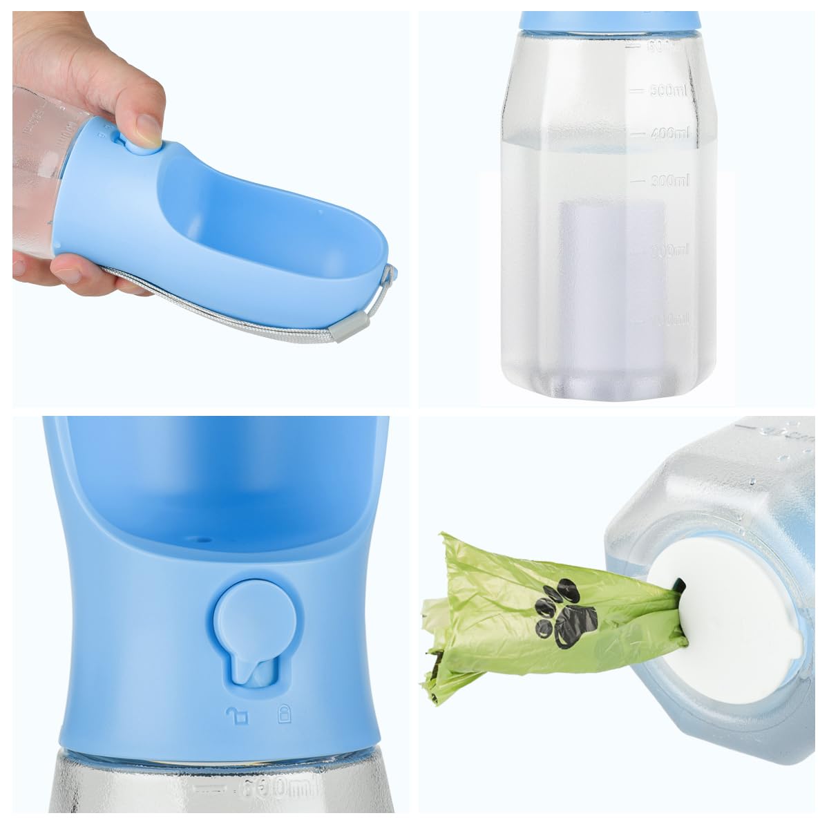 AVELORA Dog Water Bottle with Food Container, Portable Pet Dog Water Dispenser for Outdoor Walking,Hiking,Travel,Puppy Essentials,Puppy Supplies,Replaceable Waste Bags