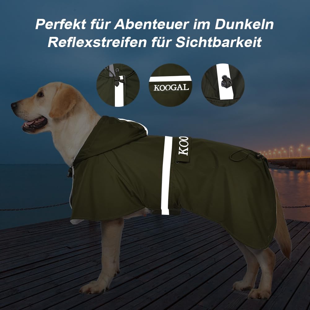 KOOGAL Pet Large Dog Raincoat Apparel Poncho Waterproof for Medium Large Sized for Dog Raincoat Clothes，Dog Rain Jacket,Pet Dog Clothes,Raincoats Coat (Green, 2XL)