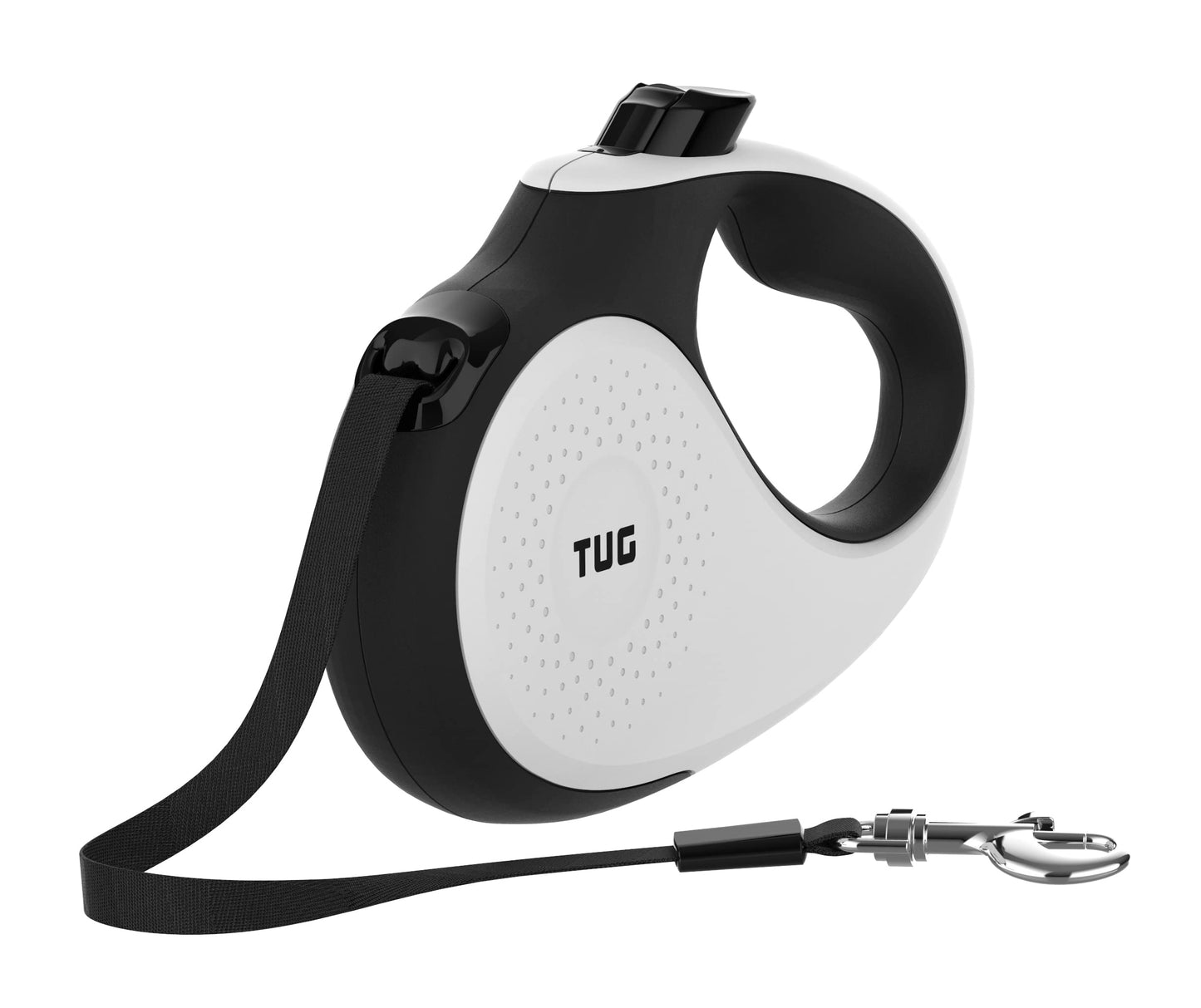 TUG 360° Tangle-Free Retractable Dog Leash for Up to 50 kg Dogs | 5 m Strong Nylon Tape/Ribbon | One-Handed Brake, Pause, Lock (Large, White)