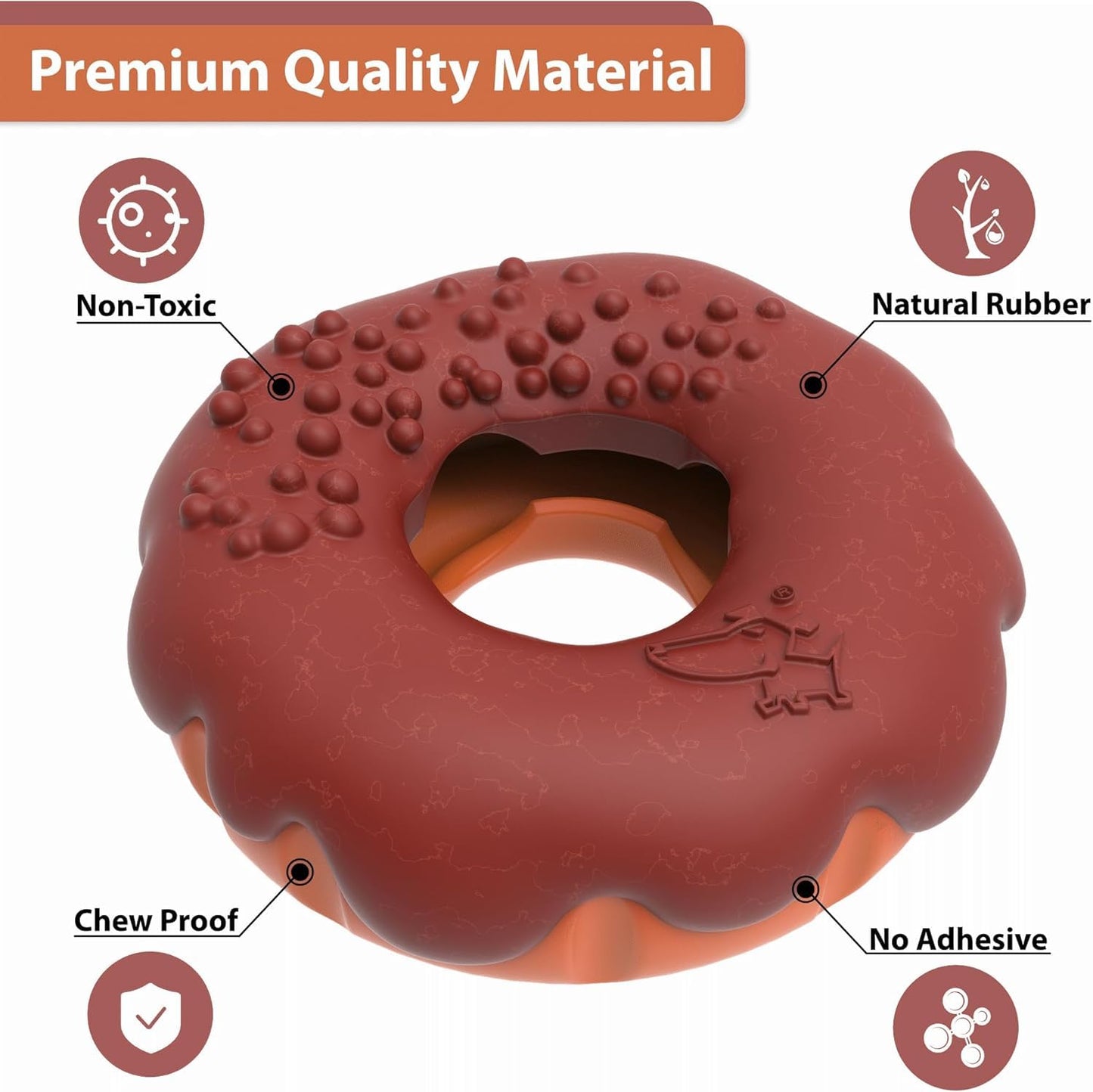 Pet Frenly Indestructible Large Dog Toys Aggressive Chewers - Interactive Puppy Toys 2 in 1 Treat and Tough Dog Chew Toys for Boredom - Doughnut Shape (Fleshy Brown)