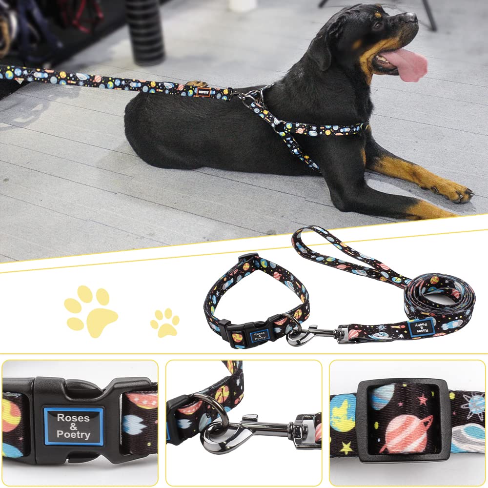 Roses&Poetry Dog Collar and Lead for Small, Adjustable Durable 5ft Puppy Leash Collar for Dog Training Lead (Black & White-S) - Furr-Reel