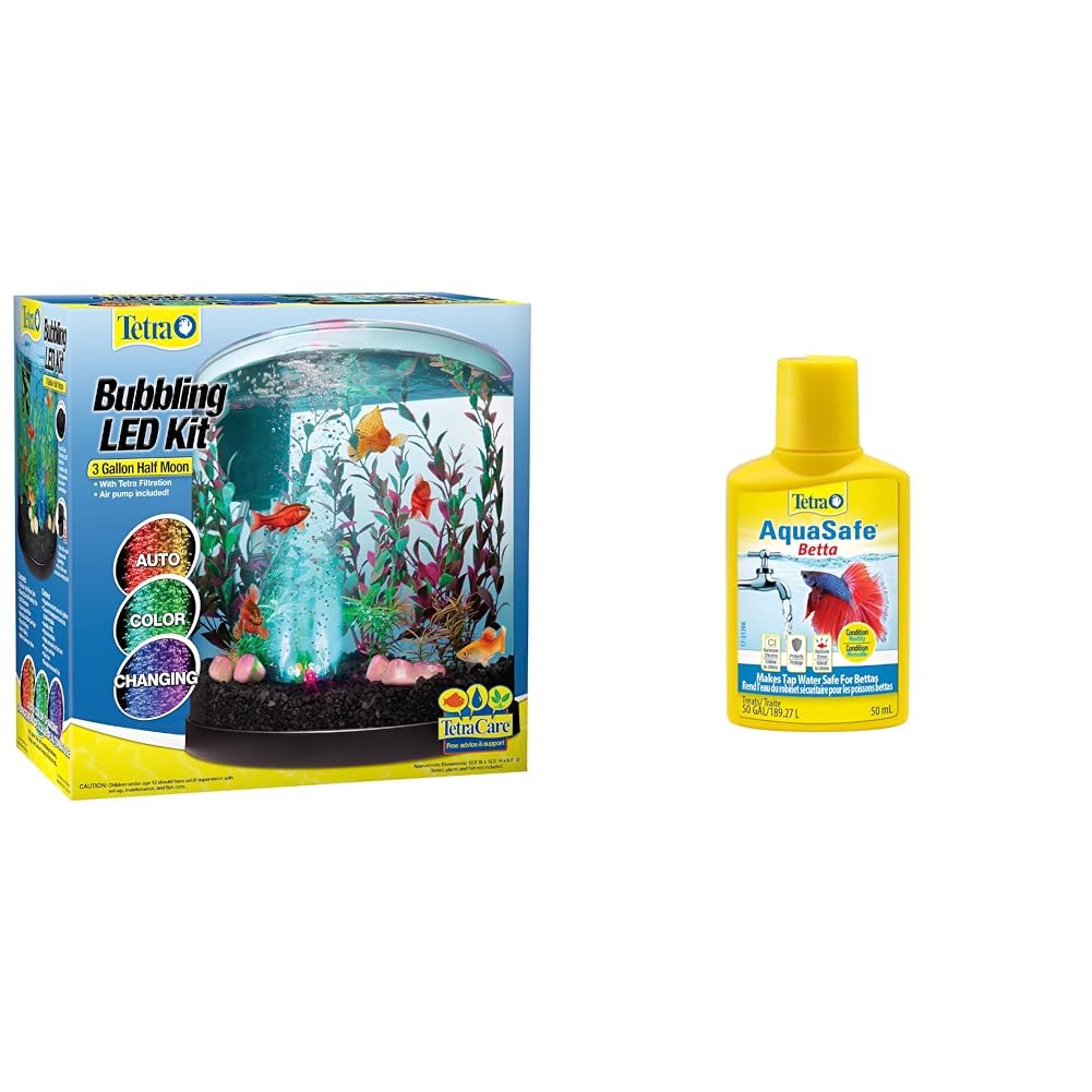 Tetra Bubbling LED Aquarium Kit 3 Gallons, Half-Moon Fish Tank With Color-Changing Light Disc - Furr-Reel