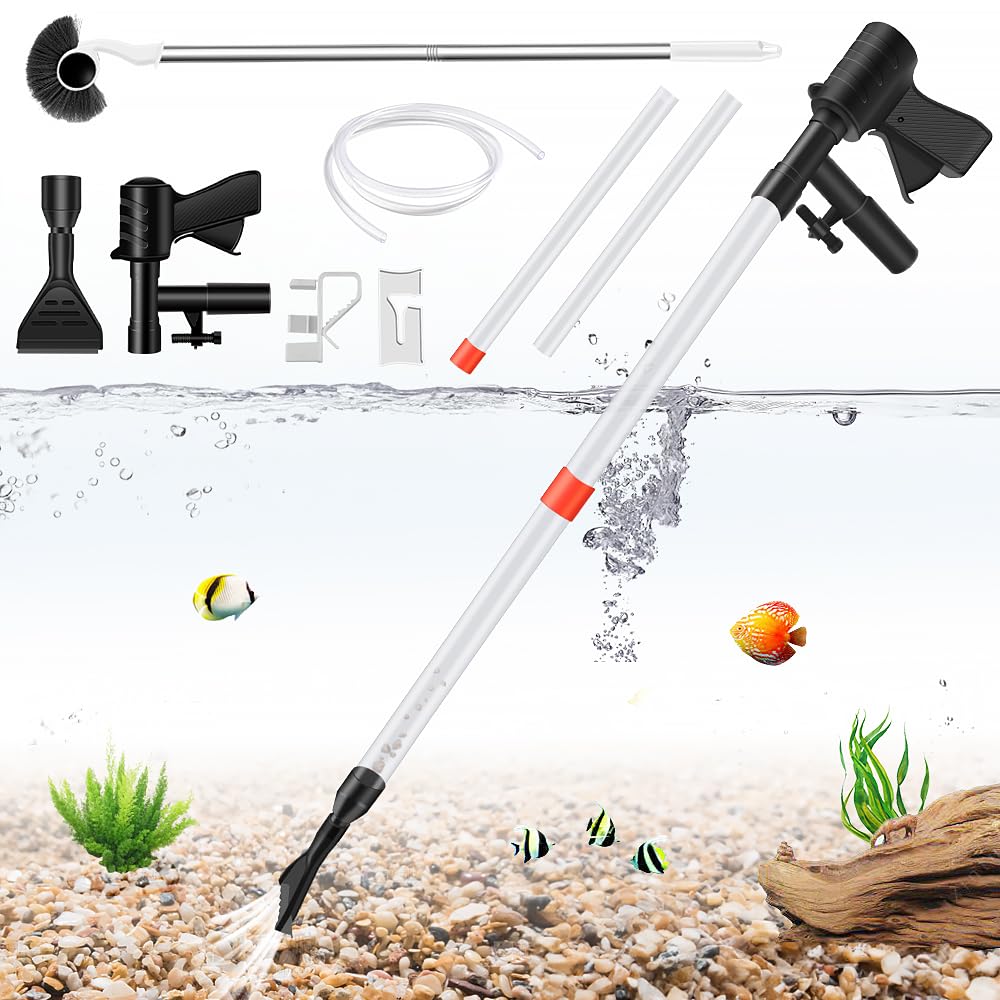 Aquarium Gravel Cleaner, Fish Tank Cleaner, Quick Water Changer, Gravel Vacuum for Aquarium, Fish Tank Vacuum Gravel Cleaning Kit for Water Changing Sand Washing with Cleaning Brush