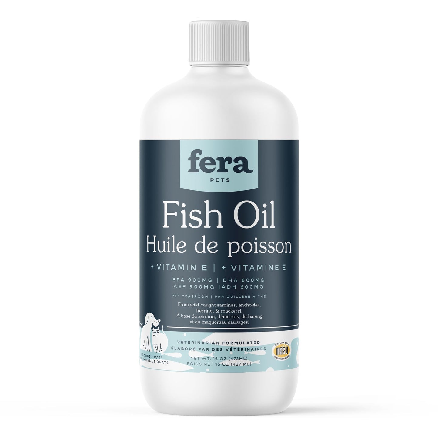 Fera Pets Fish Oil for Dogs & Cats – 16oz, 96 Servings – Vet Created - Liquid Fish Oil with Wild-Caught Fish -for Pet’s Skin, Immune & Brain Function