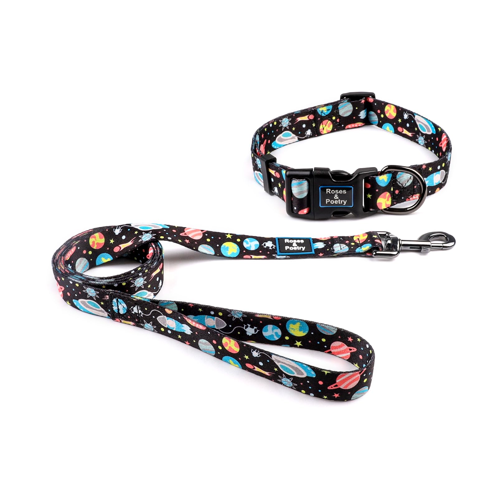 Roses&Poetry Dog Collar and Lead for Small, Adjustable Durable 5ft Puppy Leash Collar for Dog Training Lead (Black & White-S) - Furr-Reel