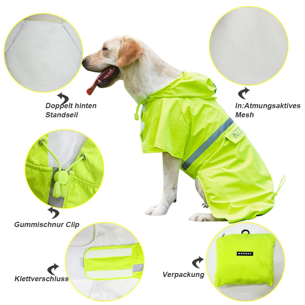KOOGAL Pet Large Dog Raincoat Apparel Poncho Waterproof for Medium Large Sized for Dog Raincoat Clothes，Dog Rain Jacket,Pet Dog Clothes,Raincoats Coat (Green, 2XL)