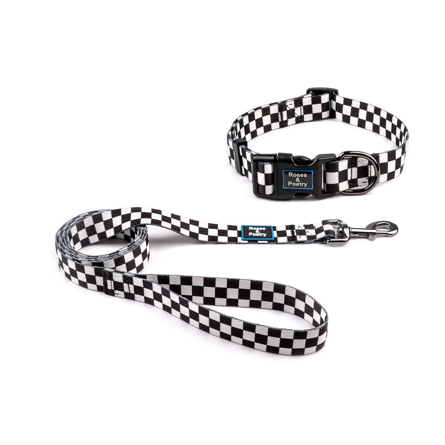 Roses&Poetry Dog Collar and Lead for Small, Adjustable Durable 5ft Puppy Leash Collar for Dog Training Lead (Black & White-S) - Furr-Reel