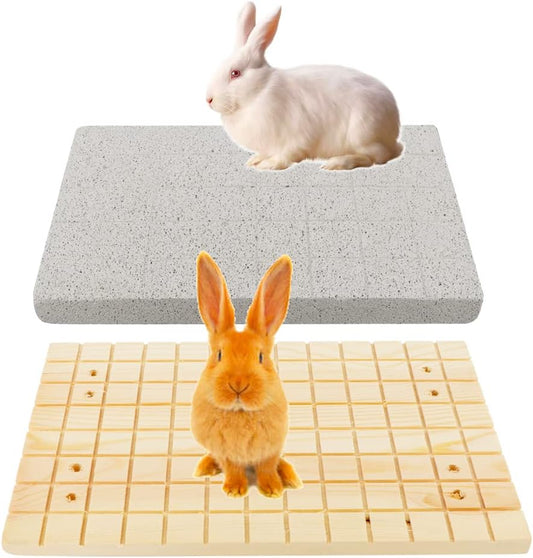 DQITJ 2 Pcs Rabbit Grinding Claw Pad Lava Grinding Teeth Stone, Wooden Scratch Board for Rabbit Bunny Chinchilla Totoro Rat Guinea Pig Hedgehog Rodent