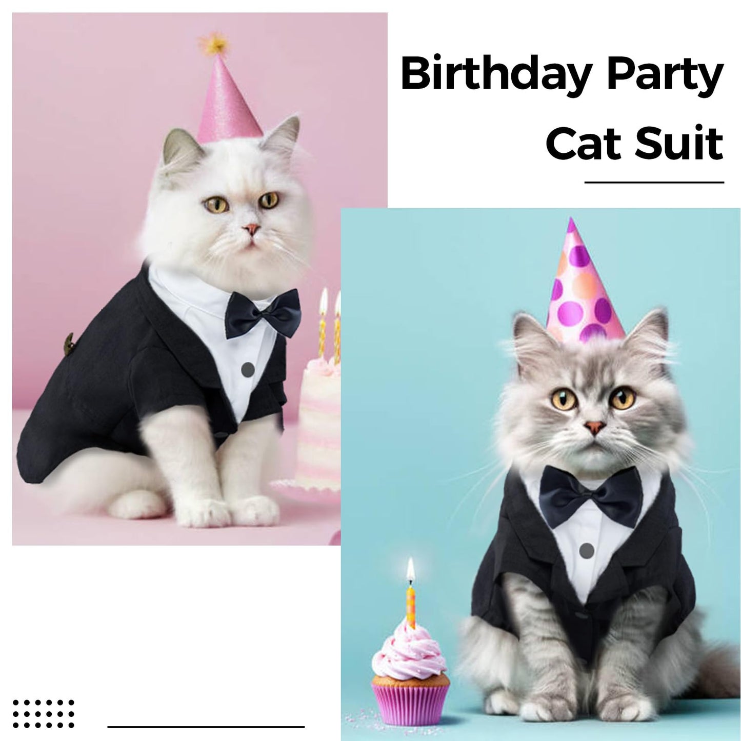 DENTRUN Cat Tuxedo Outfit, Sphynx Cat Costume Formal Suit with Bow Tie, Stylish Cat Shirt Fashion Apparel Fancy Clothes, Kitten Formal Attire Wedding Onesie Costume for Cats Only