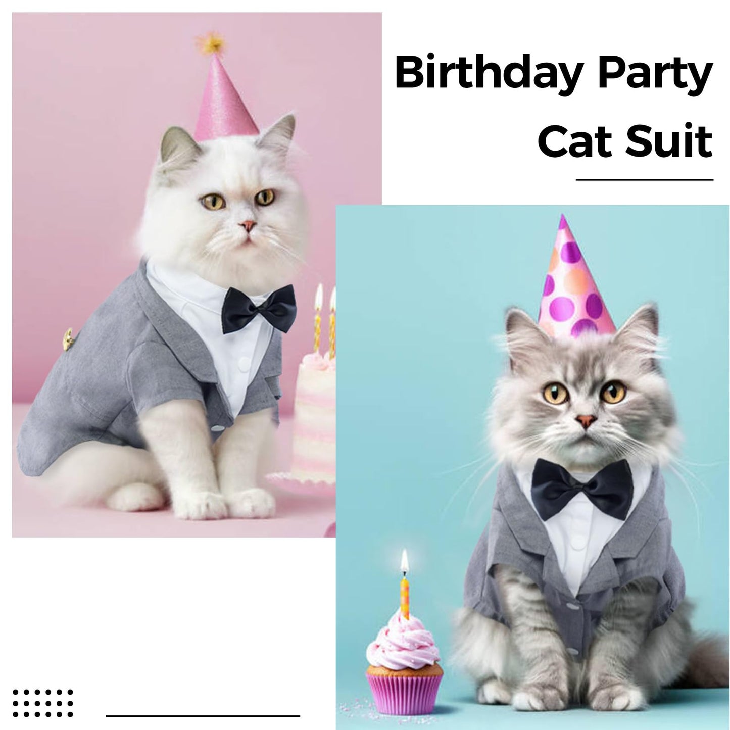 DENTRUN Cat Tuxedo Outfit, Sphynx Cat Costume Formal Suit with Bow Tie, Stylish Cat Shirt Fashion Apparel Fancy Clothes, Kitten Formal Attire Wedding Onesie Costume for Cats Only