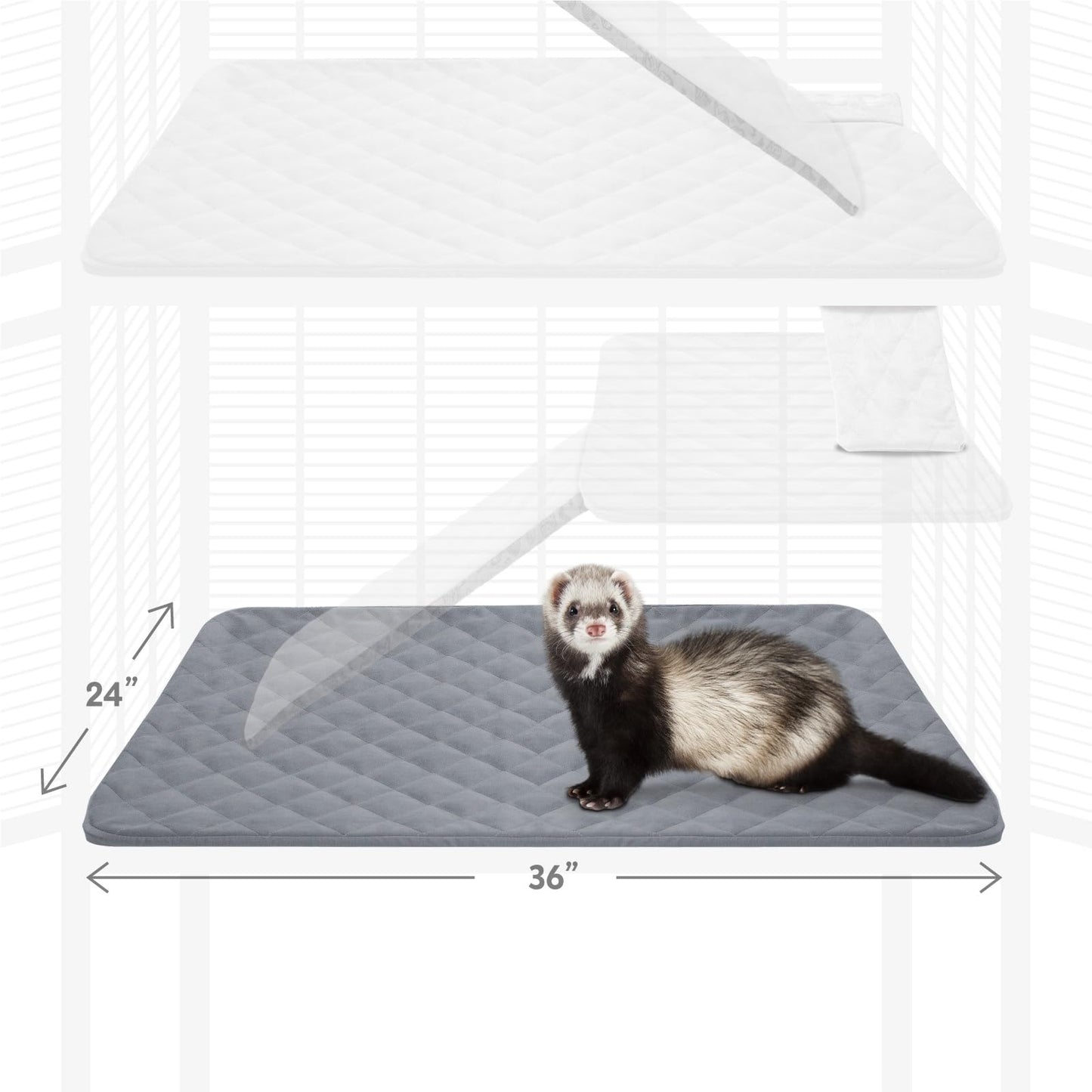 Paw Inspired® Doublure polaire ajustée pour cage de Ferret Nation/Critter Nation - Pour furets, rats, chinchillas, hérissons et autres petits animaux (gris, double unité)