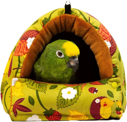 Parrot Warm House Bird Nest Winter Hanging Hammock Sleeping Bed Hideaway Washable for Parakeet Cockatiels Budgies Lovebird (S, Mustard)
