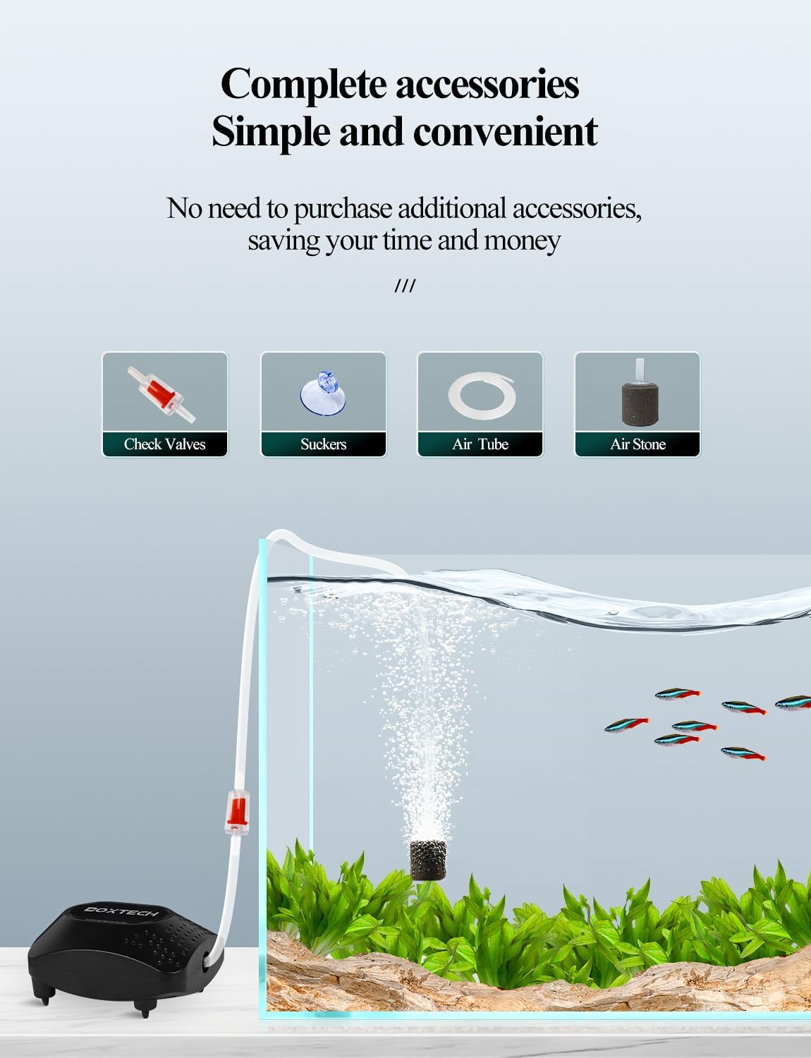 UPETTOOLS Aquarium Air Pump for Fish Tank, Ultra Quiet Fish Tank Air Pump Fish Oxygen Pump Aquarium Bubbler Kit with Air Tubing, Bubble Stone and Check Valve, Fish Tank Aerator Kit