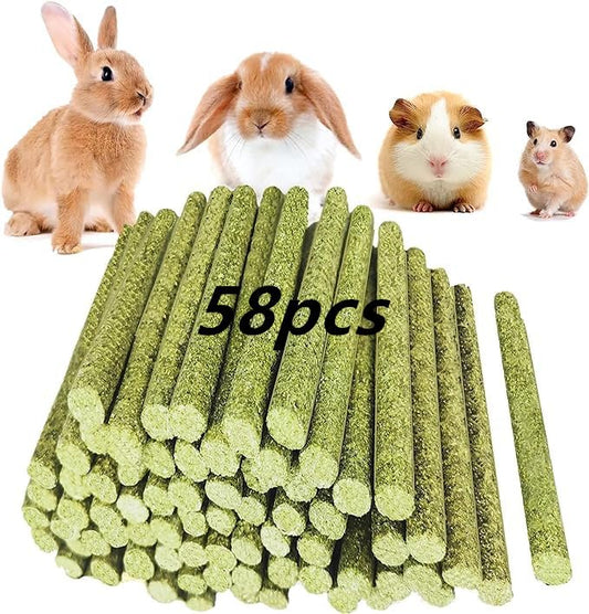 GREMBEB Rabbit Toys,Timothy Hay Stick for Guinea Pig Toy Bunny Chew Toys for Teeth Grinding Hamster Alfalfa Bite Treat Rabbit Molar Food Snack for Pet Rat Chinchilla Squirrel Gerbil-58PCS