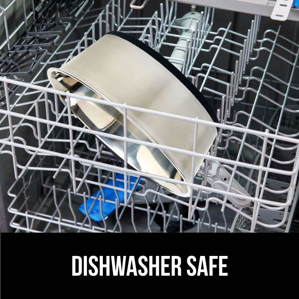 GORILLA GRIP Stainless Steel Metal Dog Bowl Set of 2, Rubber Base, Heavy Duty, Rust Resistant, Food Grade BPA Free, Less Sliding, Quiet Pet Bowls for Cats and Dogs, Holds 2 Cups (16 fl oz), Black