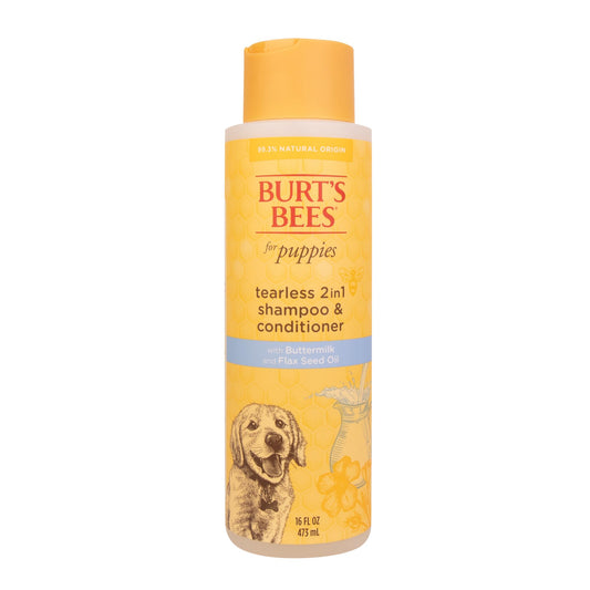 Burt's Bees for Puppies Natural Tearless 2 in 1 Shampoo and Conditioner | Made with Buttermilk and Linseed Oil | Best Tearless Puppy Shampoo for Gentle Skin and Coat | Made in USA, 16 Oz