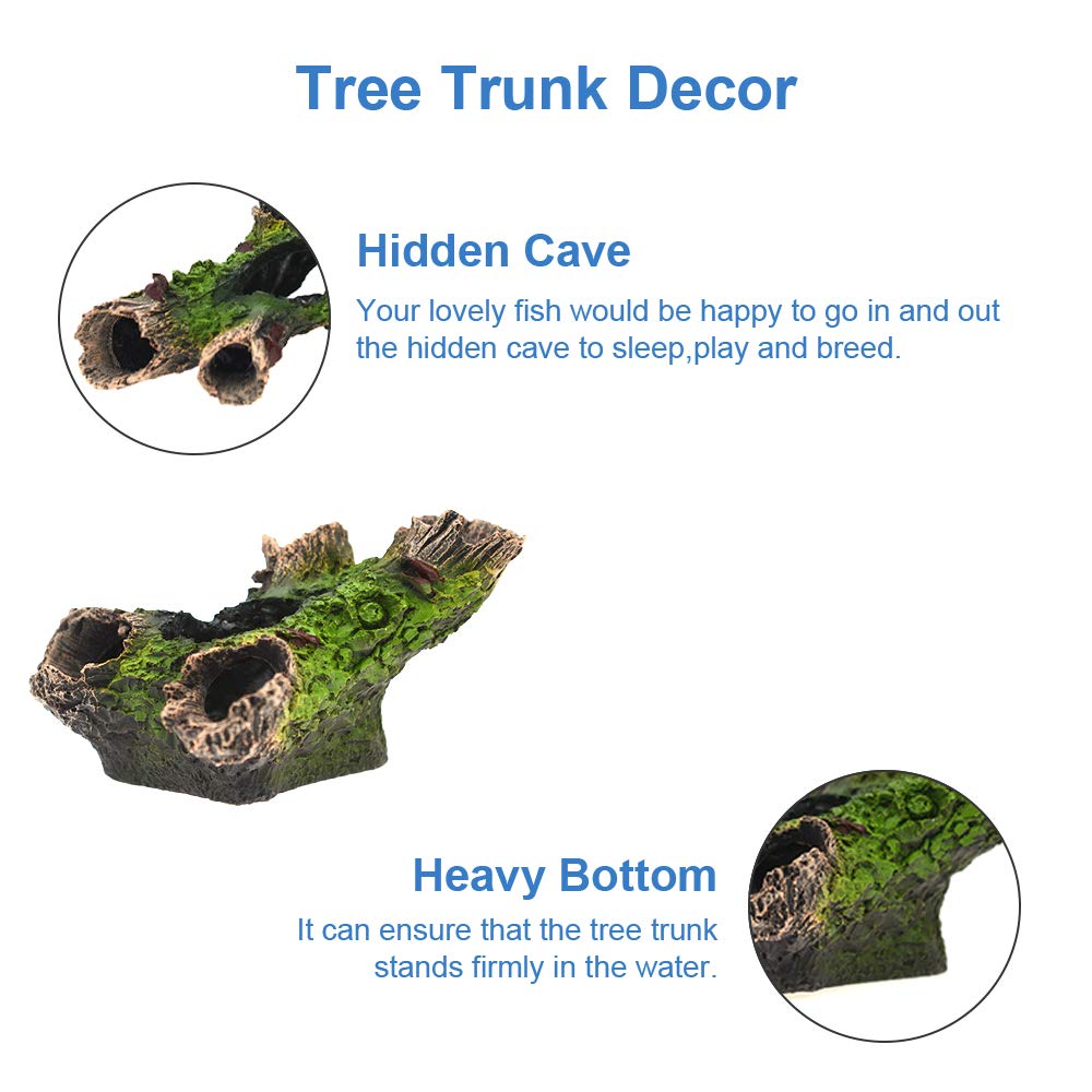 14 Pack Aquarium Aquatic Fish Tank Decorations Decor Set with Wood Cave, Tree Trunk Barrel Hideouts, Artificial Plastic Plants and Starfish Resin Ornament Fish Aquarium Accessories (Pink-Gift Box)