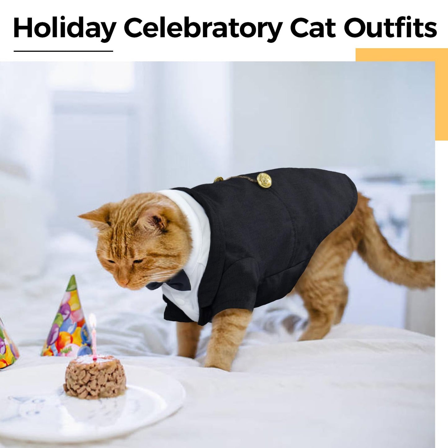 DENTRUN Cat Tuxedo Outfit, Sphynx Cat Costume Formal Suit with Bow Tie, Stylish Cat Shirt Fashion Apparel Fancy Clothes, Kitten Formal Attire Wedding Onesie Costume for Cats Only