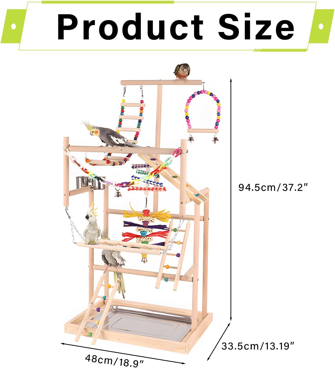Bird Playground, Bird Stand, Pet Bird Parrot Playground, 4 Layers Pet Parrot Playstand with Exercise Toys Swings Feeder Cups, Bird Play Stand Wood Perch Gym Playpen Ladder for Cockatiel Parakeet Furr-Reel