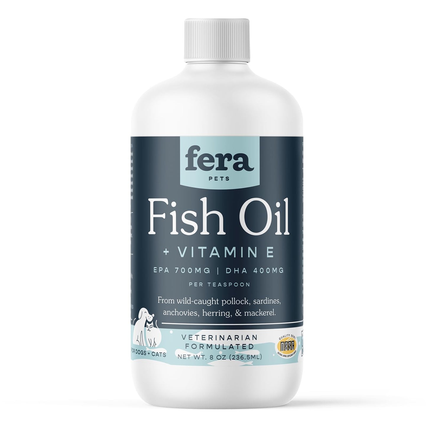 Fera Pets Fish Oil for Dogs & Cats – 16oz, 96 Servings – Vet Created - Liquid Fish Oil with Wild-Caught Fish -for Pet’s Skin, Immune & Brain Function