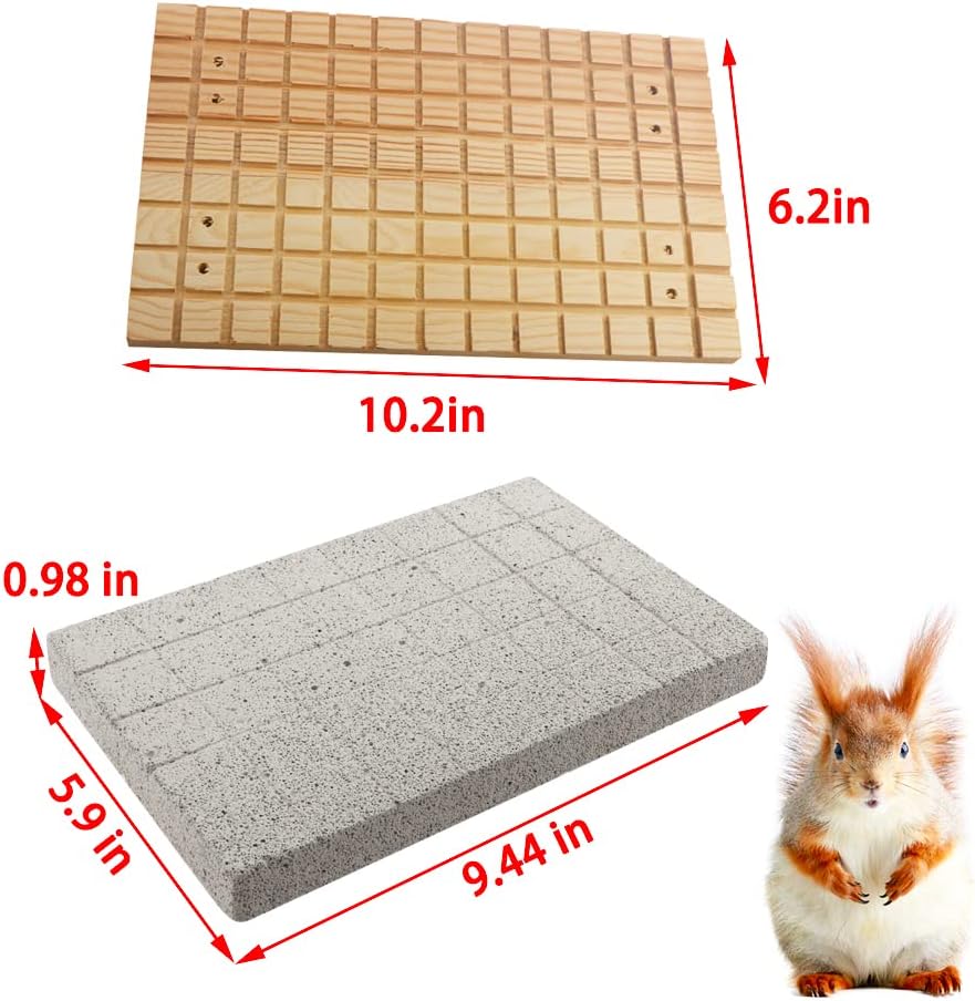 DQITJ 2 Pcs Rabbit Grinding Claw Pad Lava Grinding Teeth Stone, Wooden Scratch Board for Rabbit Bunny Chinchilla Totoro Rat Guinea Pig Hedgehog Rodent