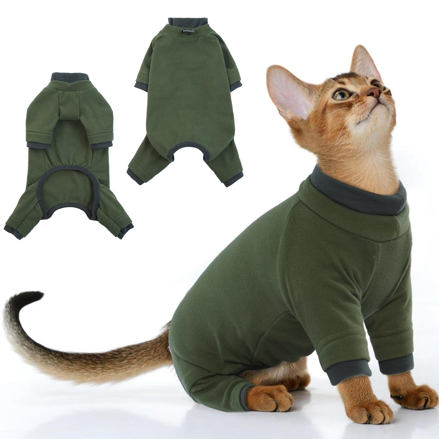 PUMYPOREITY Sticky Cat Clothes - Soft Cat Sweaters & Pajamas for Recovery & Hair Loss Prevention, Green, XS