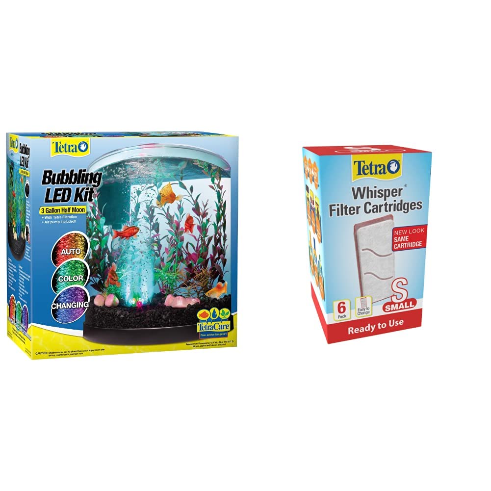 Tetra Bubbling LED Aquarium Kit 3 Gallons, Half-Moon Fish Tank With Color-Changing Light Disc - Furr-Reel