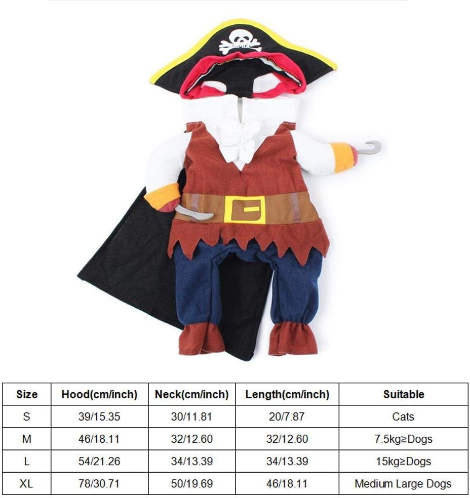 Ichiias Pet Halloween Costume Pet Polyester Cute Durable Funny Pirate Clothes Dress Up Dog Costume Pirates Suit Corsair Dressing up Party Apparel Clothing for Cats Dogs(S)
