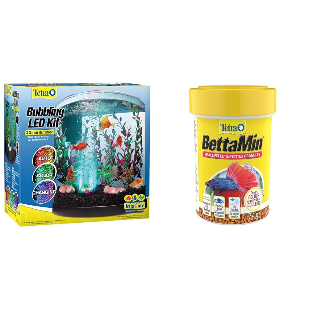 Tetra Bubbling LED Aquarium Kit 3 Gallons, Half-Moon Fish Tank With Color-Changing Light Disc - Furr-Reel