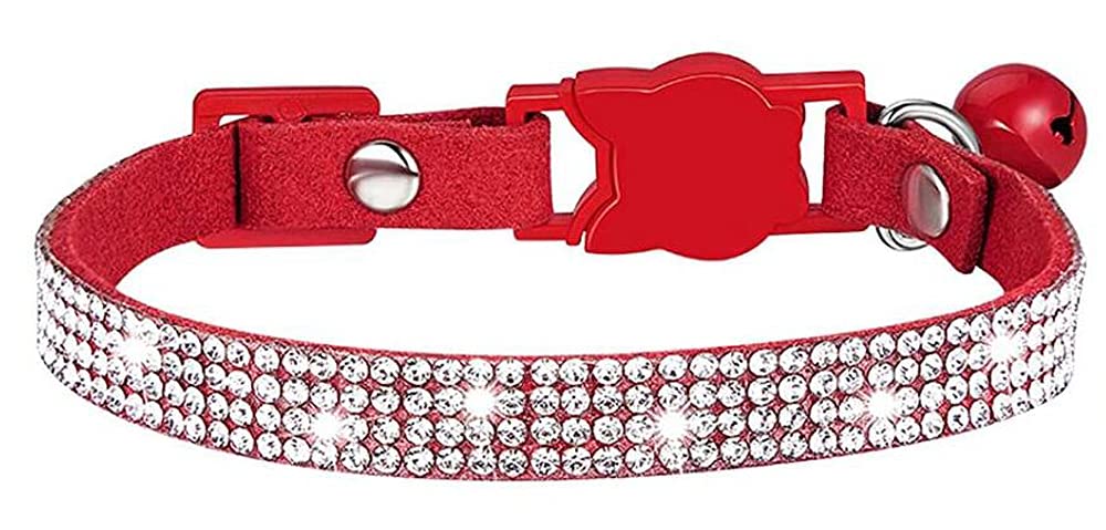 haoyueer Rhinestones Dog Cat Collars with Bell Bling Pet Puppy Collars with Soft Velvet Crystal Collars Girl Jeweled Necklace (Blue) … - Furr-Reel