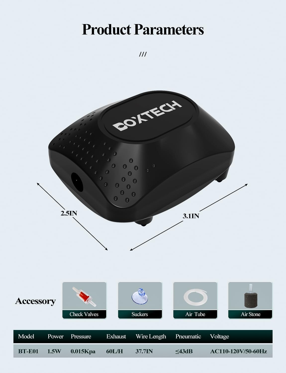 UPETTOOLS Aquarium Air Pump for Fish Tank, Ultra Quiet Fish Tank Air Pump Fish Oxygen Pump Aquarium Bubbler Kit with Air Tubing, Bubble Stone and Check Valve, Fish Tank Aerator Kit