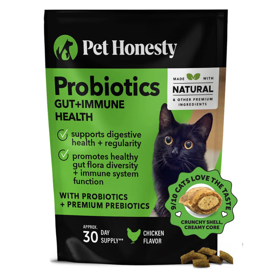 Pet Honesty Cat Probiotics Gut + Immune Health Chews - Cats Digestive Health, Cat Vitamins Supports Gut Health, Immunity, Healthy Digestion + Cats Constipation Relief - Chicken (30-Day Supply)