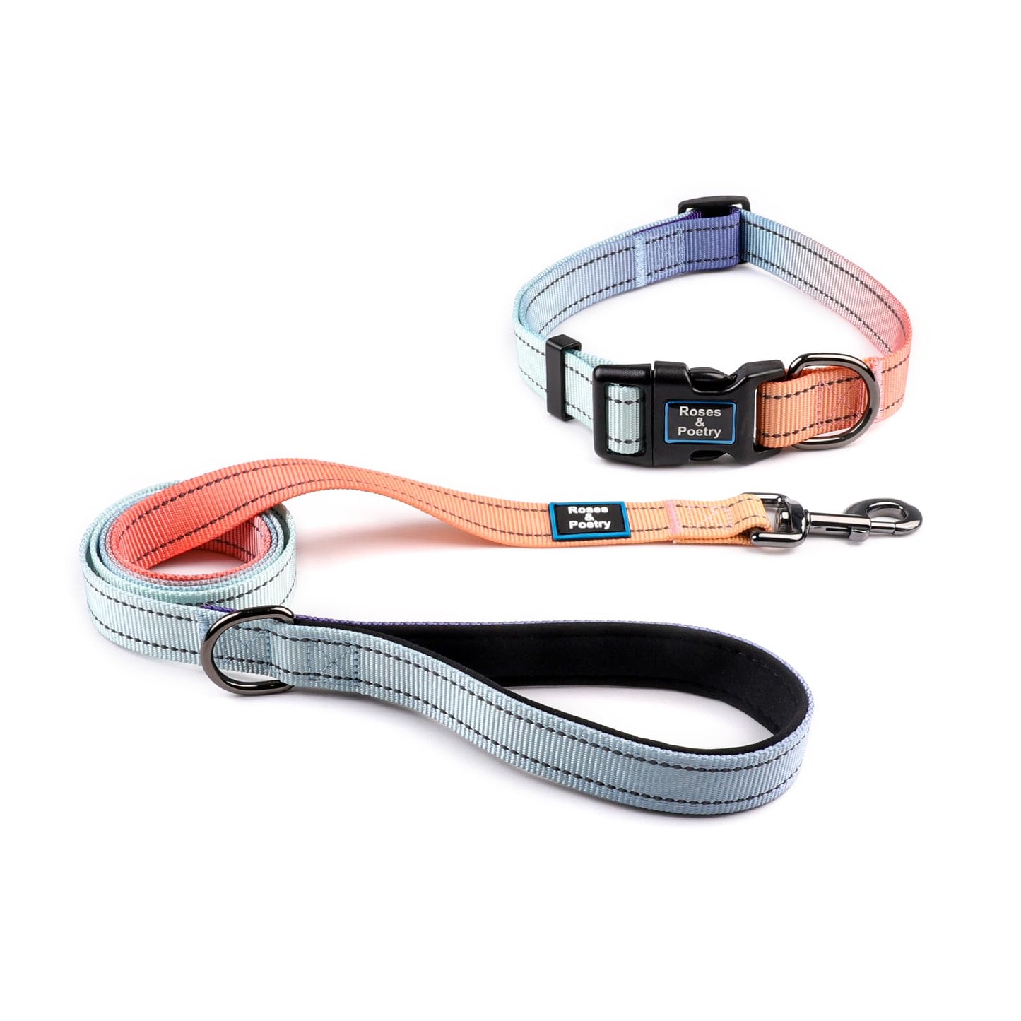 Roses&Poetry Dog Collar and Lead for Small, Adjustable Durable 5ft Puppy Leash Collar for Dog Training Lead (Black & White-S) - Furr-Reel