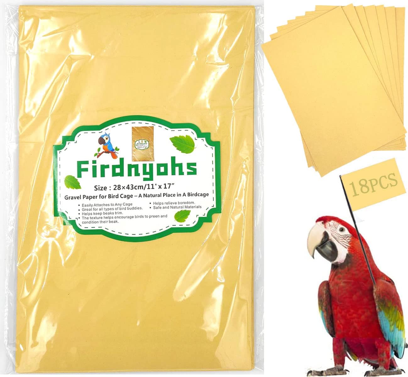 20PCS Gravel Paper for Bird Cage,11x17 Inch Bird cage Liner Gravel Paper Special for Bird Cage in sea Sand-Great for Hard-Billed Birds Safe& Clean & Easy for Improved Digestion…