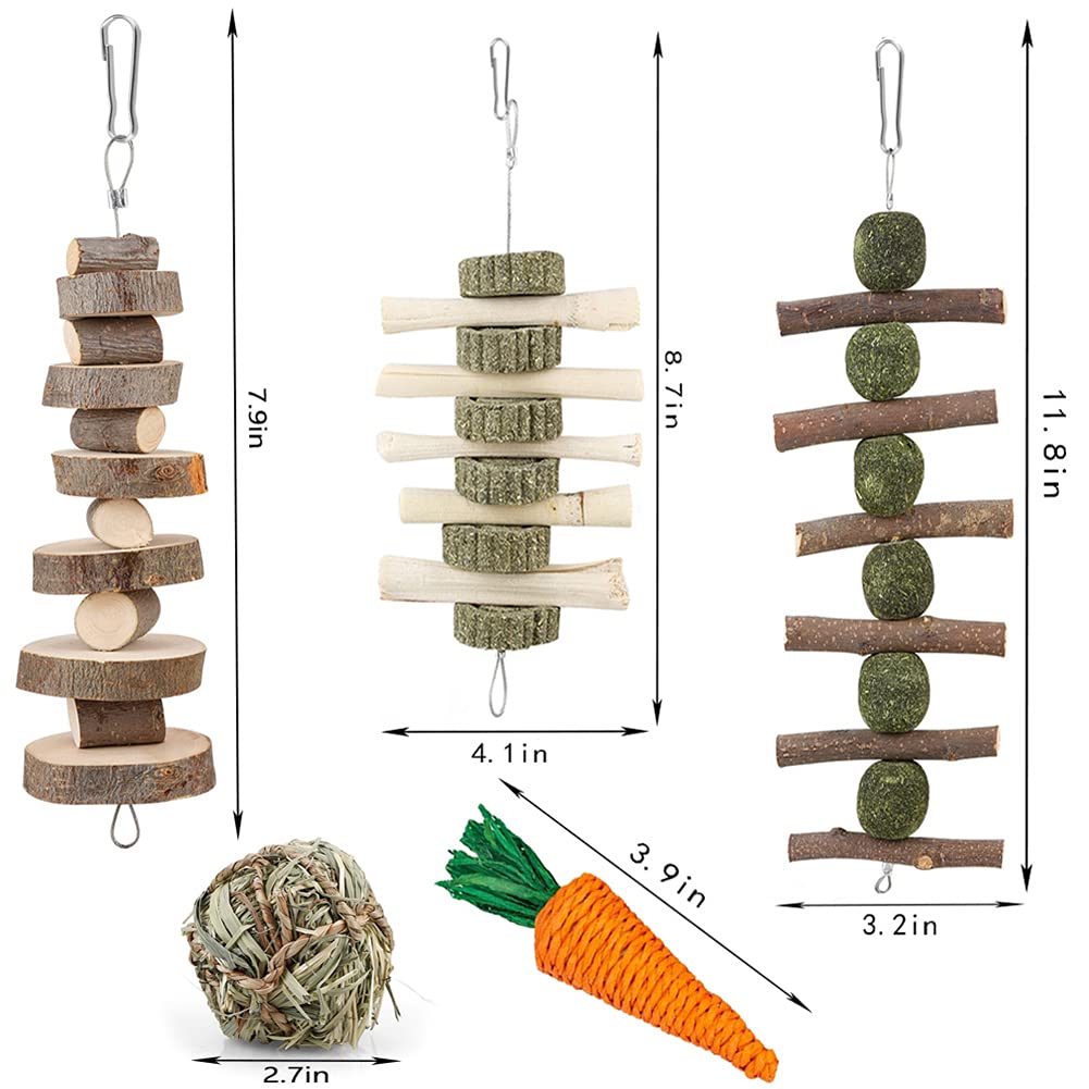 BBjinronjy Rabbit Chew Toys for Teeth,Rabbit Toys Pet Supplies,Guinea Pig Toys,Pet Cage Entertainment Accessories Handmade for Bunny Chinchilla Guinea Pig Hamsters Rat Gerbil (with 3pcs Molar String)