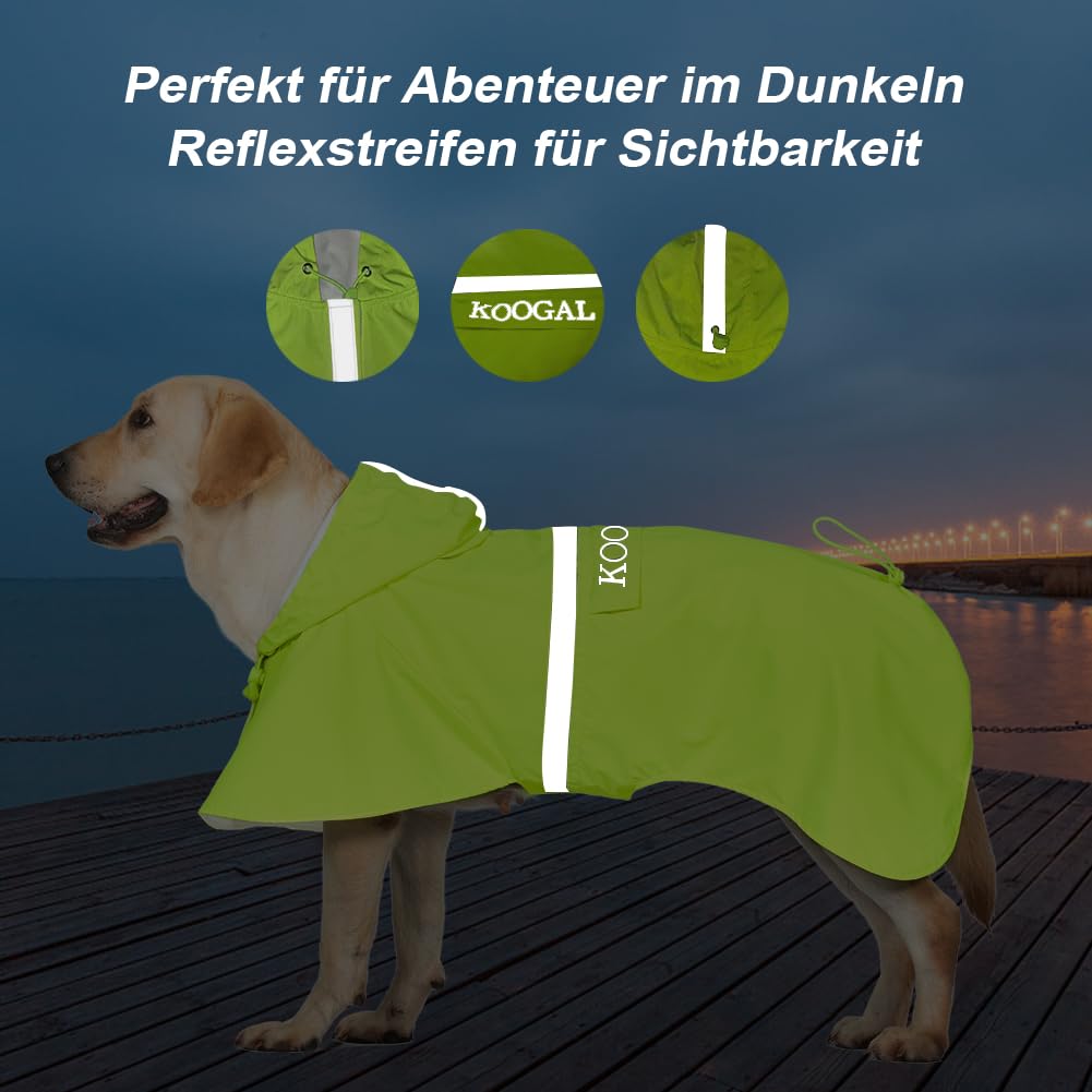 KOOGAL Pet Large Dog Raincoat Apparel Poncho Waterproof for Medium Large Sized for Dog Raincoat Clothes，Dog Rain Jacket,Pet Dog Clothes,Raincoats Coat (Green, 2XL)