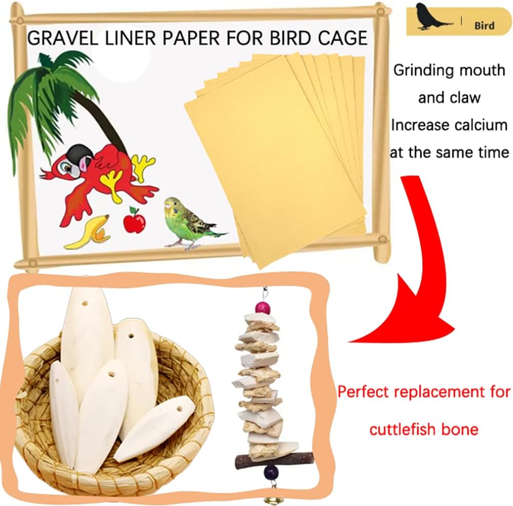 20PCS Gravel Paper for Bird Cage,11x17 Inch Bird cage Liner Gravel Paper Special for Bird Cage in sea Sand-Great for Hard-Billed Birds Safe& Clean & Easy for Improved Digestion…