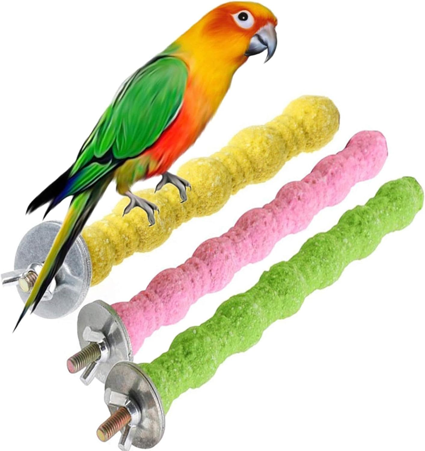 Bird Perch Stand Toy Wood Parrot Perch Stand Platform Paw Grinding Rough-surfaced Chew Toys Cage Accessories Exercise Toys Random Color, Suitable for Budgies Parakeet Cockatiel Conure Hamster (3 PCS)