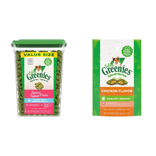 Feline GREENIES Cat Treats Natural Dental Care, Savory Salmon Flavour, 9.75oz. Tub
