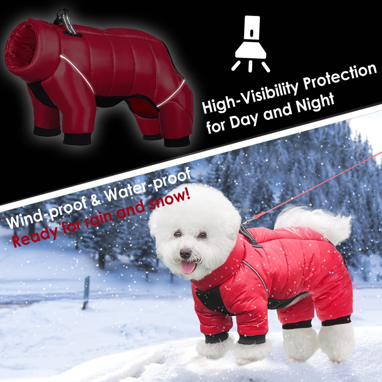 AOFITEE Dog Coat, Waterproof Dogs Jacket for Winter, Warm Fullbody Small Dog Snowsuit, Winter Coat for Small Dogs, Zip Up Pet Puffer Jacket Fleece Vest, Reflective Pet Snow Jackets, Christmas Red Furr-Reel