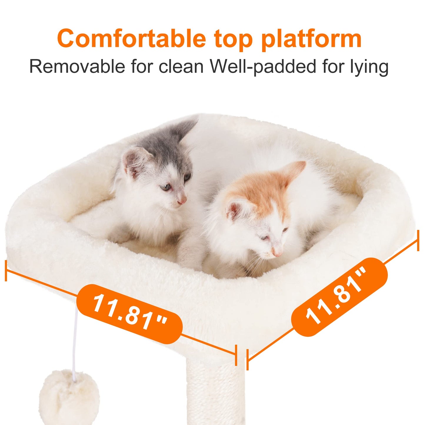 Heybly Cat Tree with Toy, Cat Tower condo for Indoor Cats, Cat House with Padded Plush Perch, Cozy Hammock and Sisal Scratching Posts, Light Gray HCT004SW