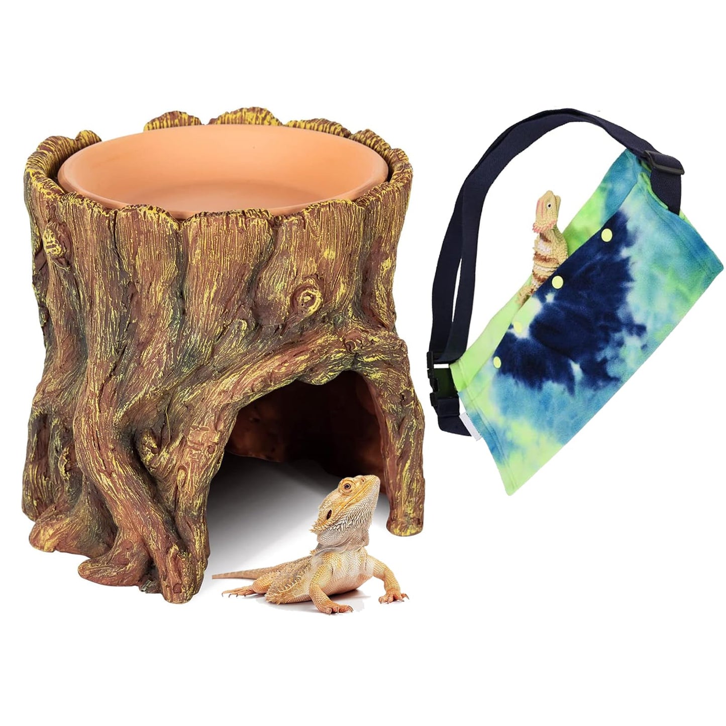 3 in 1 Reptile Hide Cave with Detachable Base & Humidity Dish for Bearded Dragon, Tank Terrarium Decor Humid Hideout for Small Reptiles Crested Gecko, Leopard, Lizard, Snake, Crabs (Hideout 3 in 1)