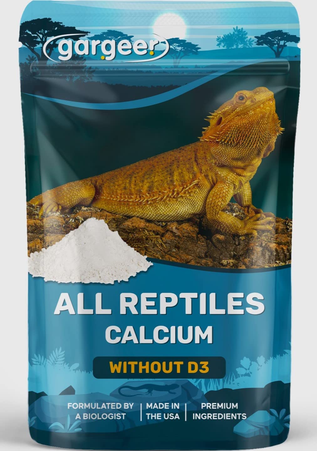 Gargeer 4oz All Reptile Calcium with Vitamin D3, Phosphorus-Free, Ultrafine Powder. Pure dust, Real Fruits Blend Flavored Ready to Use Supplement, for Lizards & Amphibians. Made in The USA. Enjoy !