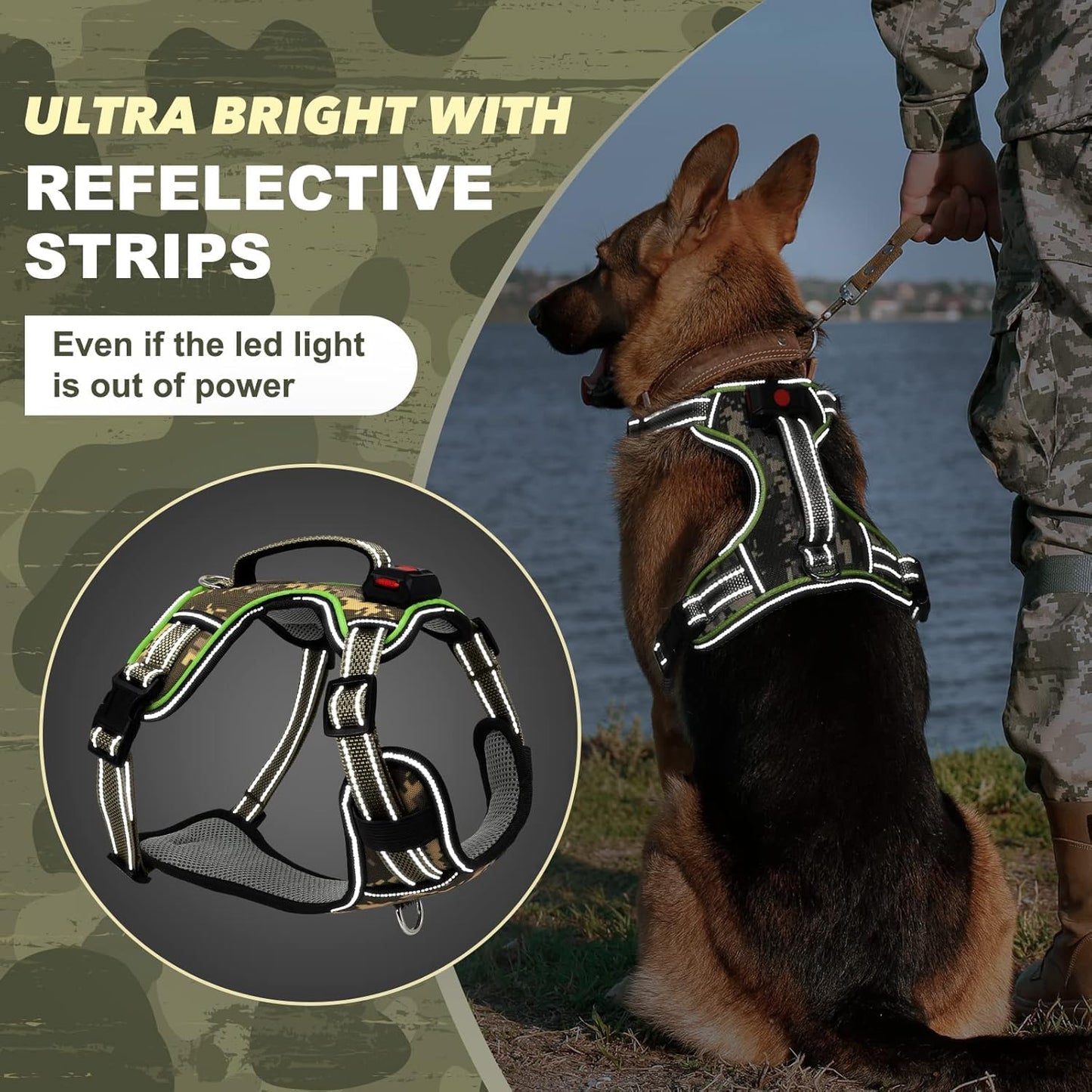 Light Up Dog Harness No Pull, LED Dog Harness with Soft Handle Rechargeable, Lighted Glowing Pet Vest Harness for Large Dogs Night Walking, Reflective/4 Point Adjustable/High Visibility - Orange, L Furr-Reel