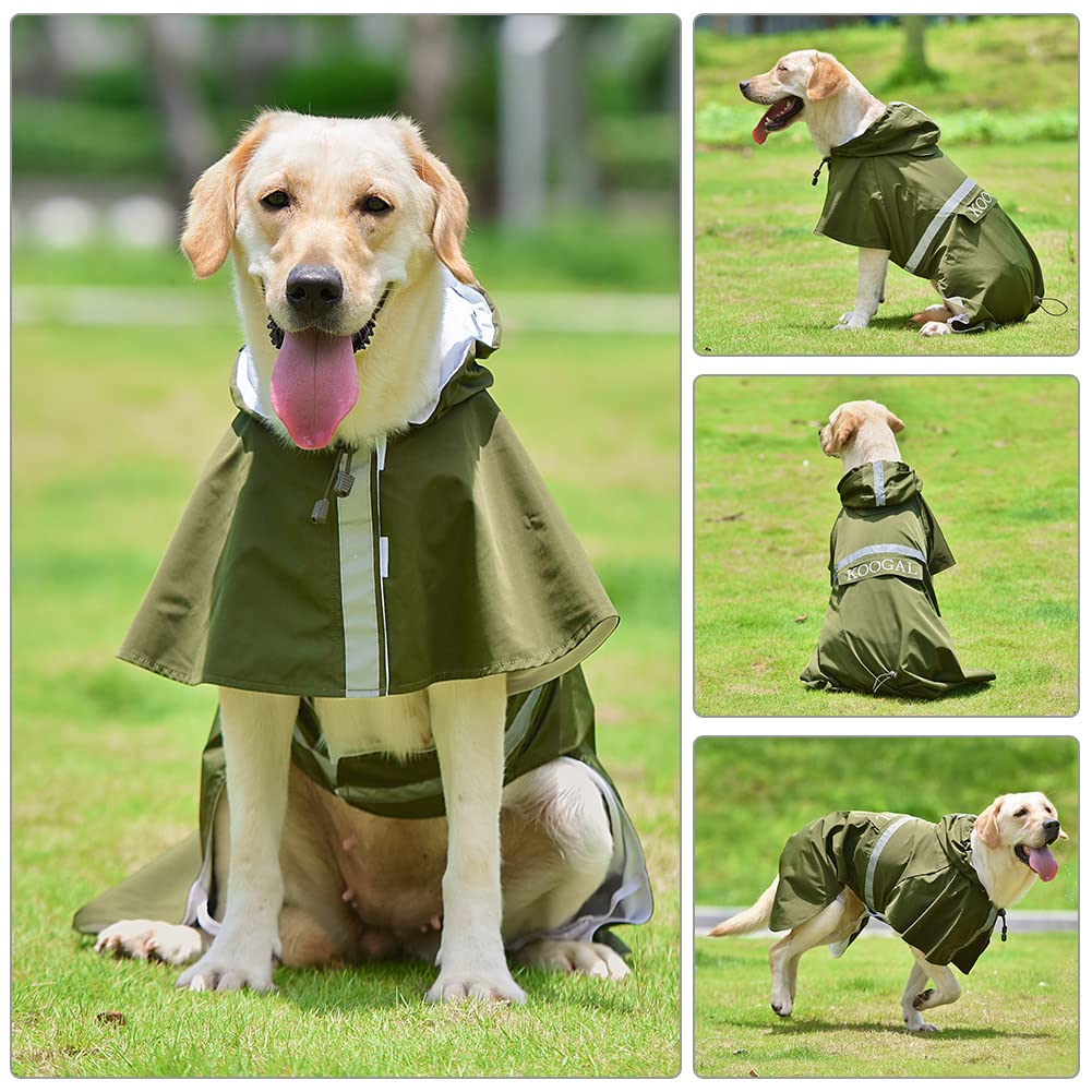 KOOGAL Pet Large Dog Raincoat Apparel Poncho Waterproof for Medium Large Sized for Dog Raincoat Clothes，Dog Rain Jacket,Pet Dog Clothes,Raincoats Coat (Green, 2XL)