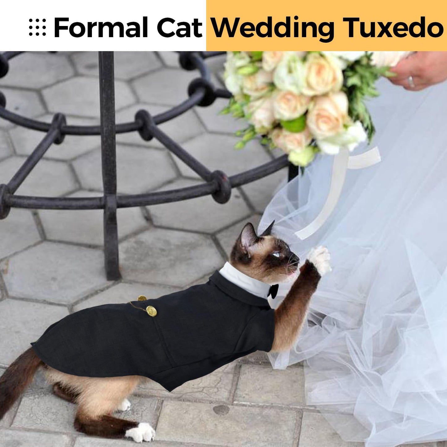 DENTRUN Cat Tuxedo Outfit, Sphynx Cat Costume Formal Suit with Bow Tie, Stylish Cat Shirt Fashion Apparel Fancy Clothes, Kitten Formal Attire Wedding Onesie Costume for Cats Only